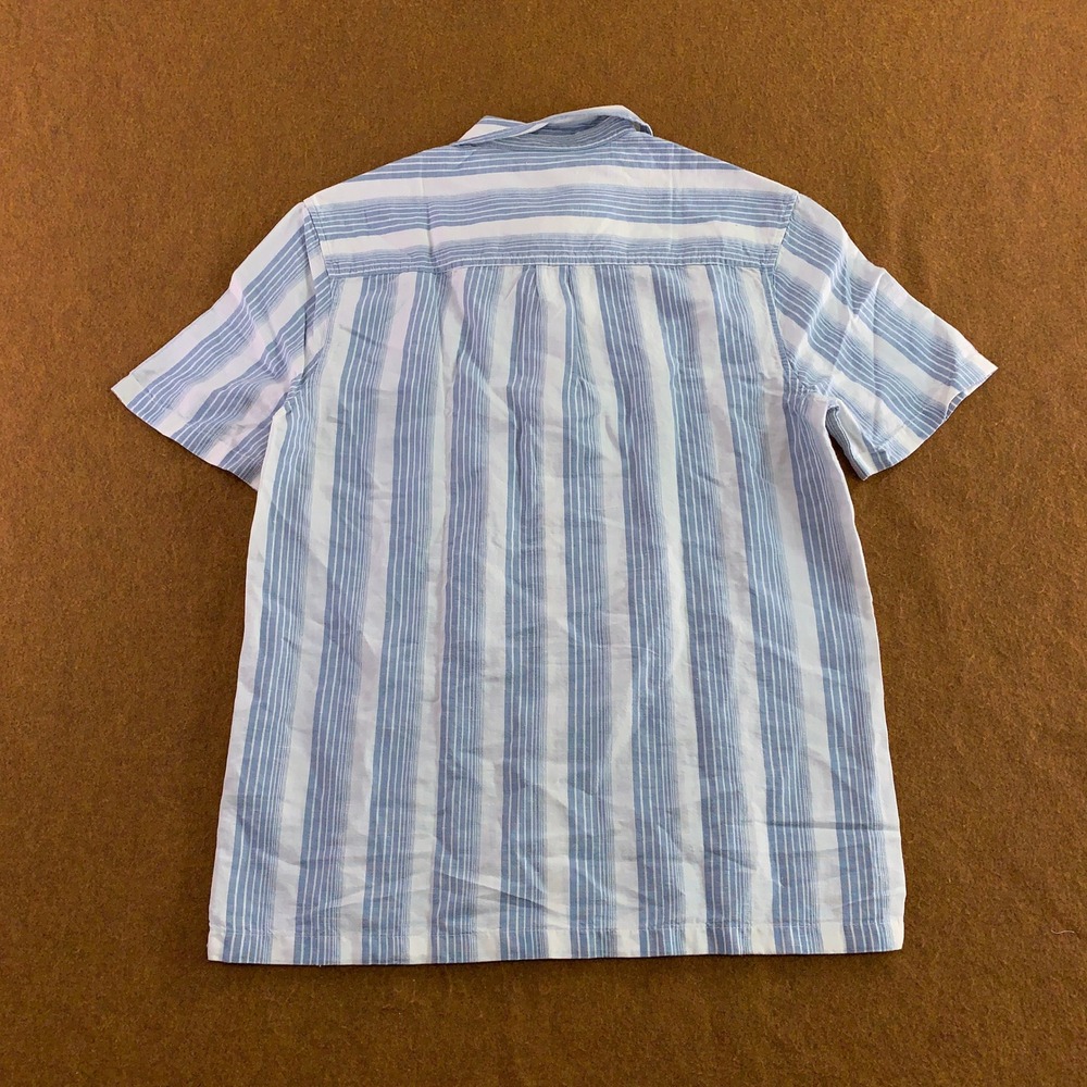 Madewell Mens Small Blue Striped Linen Cotton Short Sleeve Button Up Shirt NWT - Picture 7 of 10